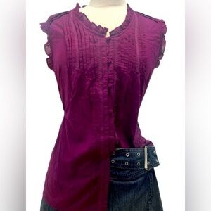 Converse Pink Sleeveless Ruffled Blouse with Mandarin Collar